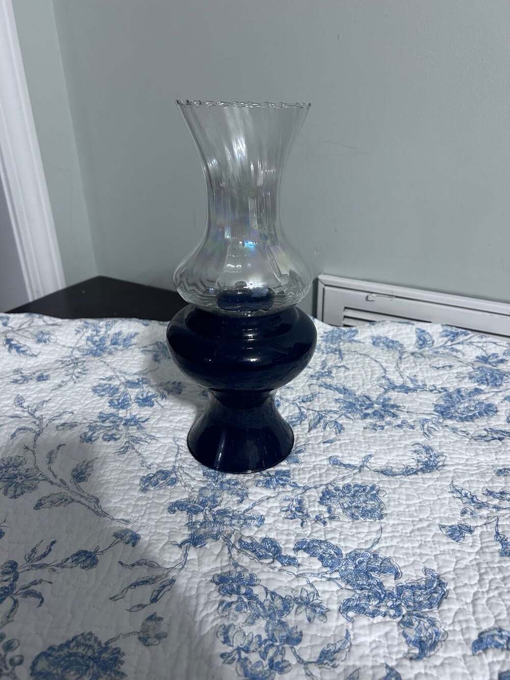 Vintage Haeger Cobalt Blue Glass Oil Lamp Hurricane Candle Holder